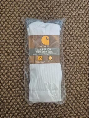 Carhartt All Season Work Crew White Socks 2 Pairs Men’s Large Size 6-12 NEW